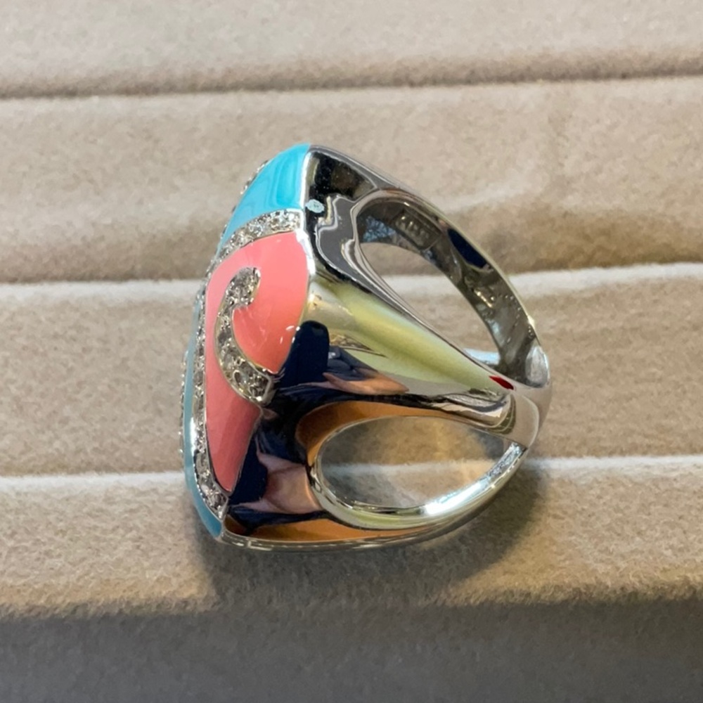 Colorful Enamel Sterling Silver Ring - Picture 3 of 4
